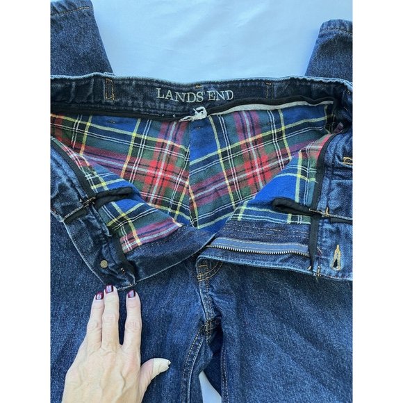VTG 90s Lands End Womens 16 Blanket Lined Flannel Relaxed Baggy Jeans USA 32x28 - Picture 6 of 15